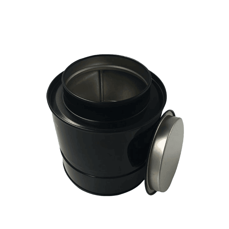 black tins with airtight lids